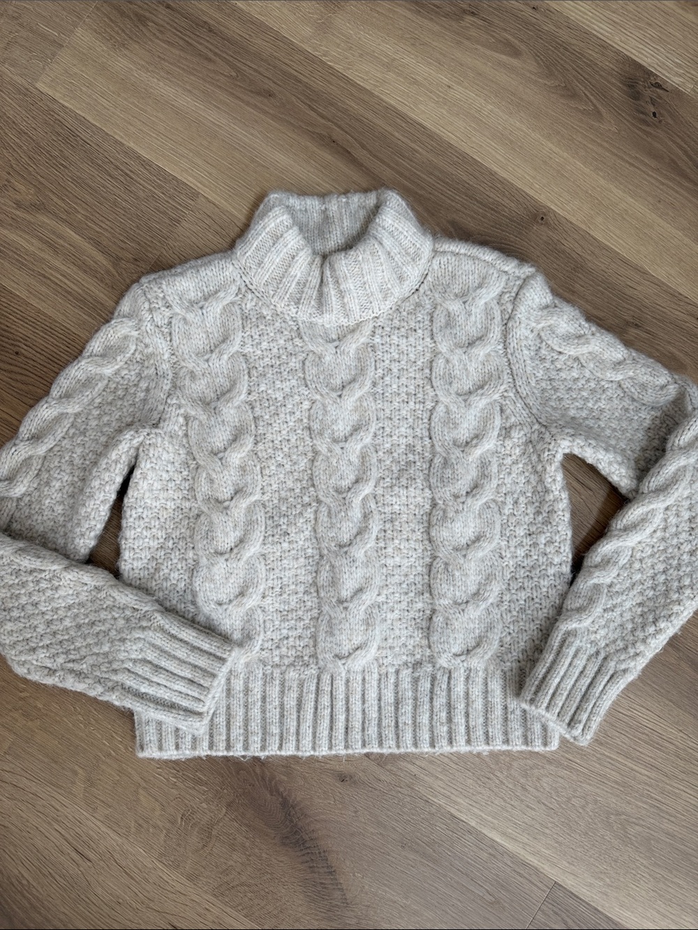 American Eagle Outfitters Cream Cable Mock Neck Sweater
